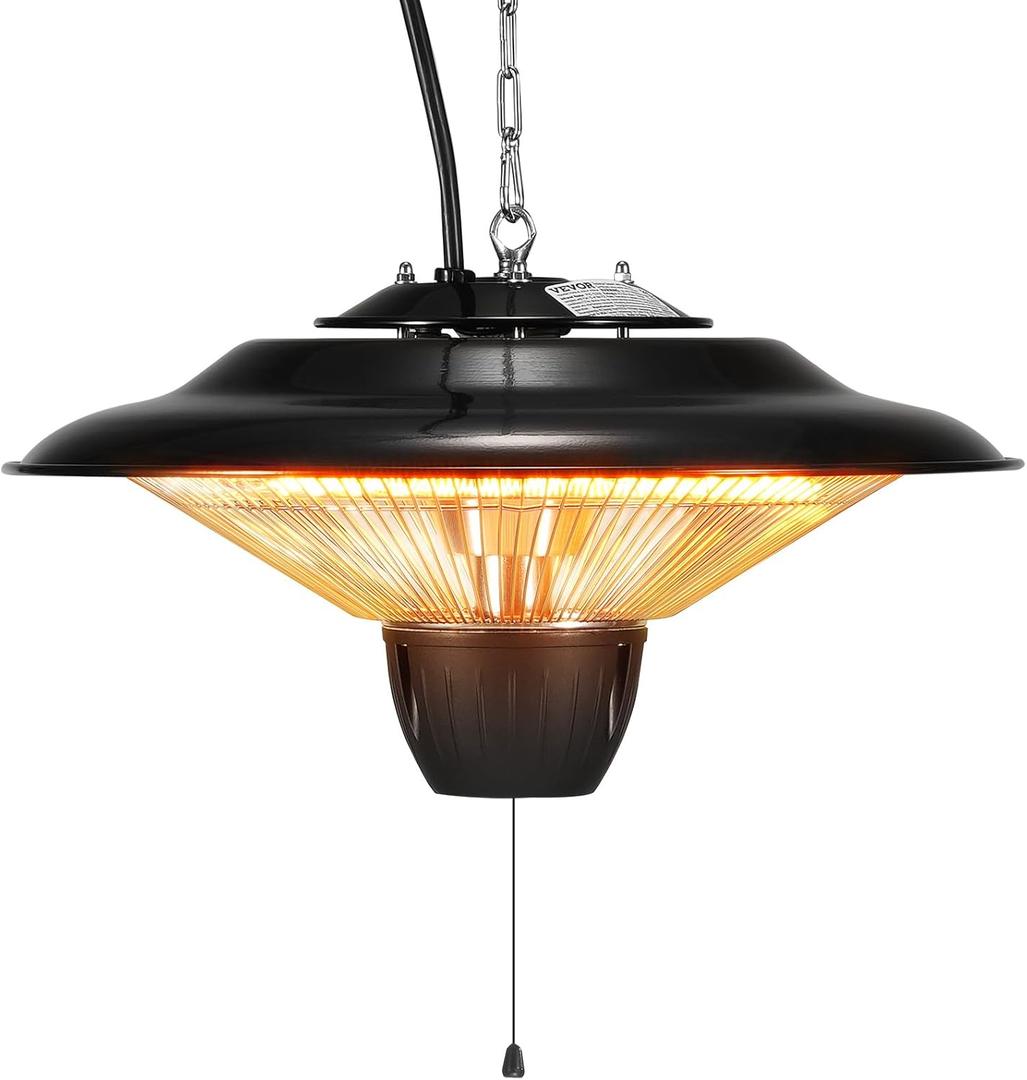 VEVOR Hanging Patio Heater, 1500W Electric Space Infrared Heater, IP34 Protection with 23.6 inch Pull Cord & Adjustable Chain, for Porch,Patio,Dining Room,Studio Outdoor/Indoor