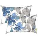 LVTXIII 12×20 Inch Outdoor Lumbar Pillows, Pack of 2 Water Repellent Lumbar Pillow with Inserts, Fluffy Decorative Garden Lumbar Cushions for Home Patio Coach Sofa Use, Clemens Noir Blue