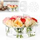 8 Inch Acrylic Flower Vase for Wedding Centerpieces Round, Circular Clear Wide Low Floral Vases with 16 Large + 5 Small Holes for Greater Than 24 inch Width Table Home Party Flower Arrangement (1 Pack(7.9in))