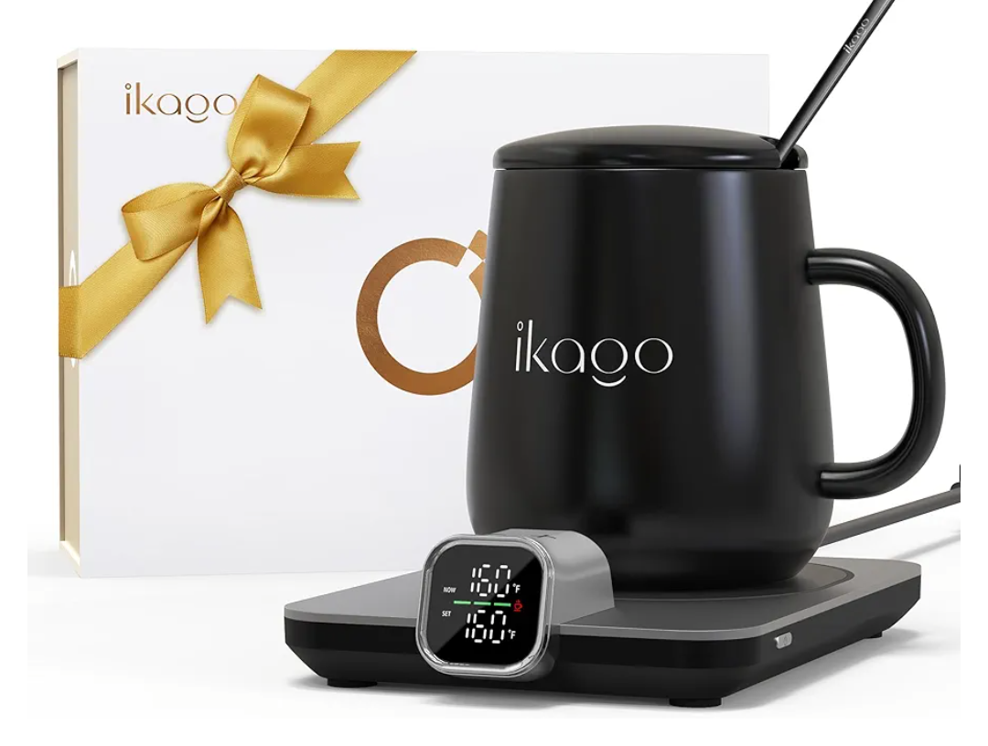 Coffee Mug Warmer Set, ±1°F Precision Temperature Control Smart Heated Mug for Desk, Electric Coffee Warmer with Auto Shut Off & Real-Time Temp Display, Gifts for Men Women, 15oz Ceramic Mug, Black