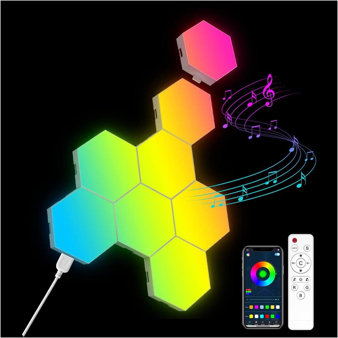OJQ 8 Pack Hexagon Lights Wall RGB Panel - Hexagonal Led Lights Room Decor Wall Lights Gifts for Men/Women Honeycomb Shape Panels Hexagon Gaming Led Lights for Bedroom Children
