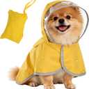 Dog Raincoat, Adjustable Dog Rain Jacket, Waterproof Dog Poncho, Clear Hooded Double Layer, Reflective Strip & Storage Pocket for Small Dogs (S)