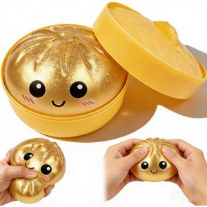 Glitter Dumpling, Glitter Dumpling Squishy Box, Dumplings Squishy, Anxiety Relief Fidget, Soft Squeeze Decompression Dough (Yellow)