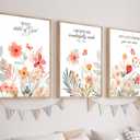 3Pcs Christian Nursery Canvas Wall Art Pictures Bible Verse Floral Posters Prints Boho Wildflower Painting Vintage Flower Scripture Wall Decor for Girls Room Living Room Bedroom 16x24in Unframed (24L" x 16W")