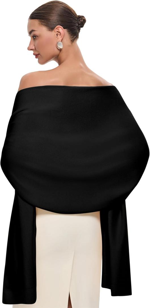 PULI Women's Pashmina Shawl Wraps for Evening Dress Large Scarf Blanket Long Wedding Bridal Winter Warm Shoulder Wrap (Black), One Size