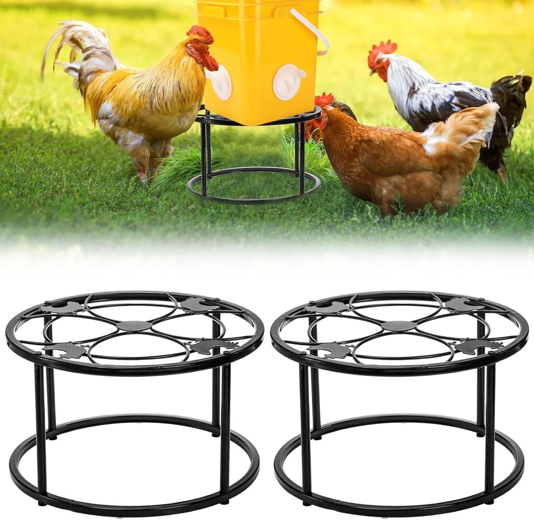 2 Pack Metal Stand for Chicken Feeder Waterer, Stable Chicken Water Feeder Stand Holder with 4 Legs, Heavy Duty Iron Supports Rack for Chicken Feeder Port, Poultry, Buckets, Barrels