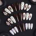 Medium Almond Fake Nails Polka Dots Crocodile Skin Press on Nails 3D Flower Pearl Stick on Nails Full Cover False Nails Daily Party Glue on Nails for Women Decorations 24Pcs