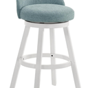 Armen Living Erika Modern Transitional Swivel Wood Counter Height Kitchen Bar Stool in White Finish with Light Blue Fabric Upholstered Seat, 1PC