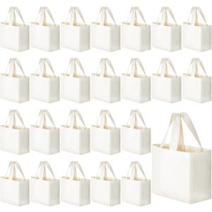 Amylove Mini Tote Bag Sublimation Blank Canvas Tote Bags Reusable Grocery Luggage DIY Sack Goody for Party Event(12 x 13 x 6 Inch,Natural Color,24 Pcs)