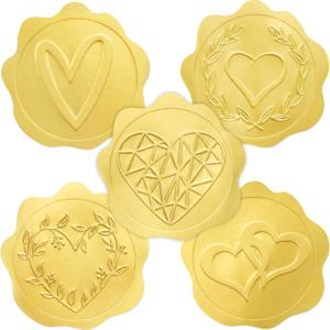 6 x Fancy Land Embossed Gold Foil Stickers Heart Envelope Seal Sticker for Wedding Invitations Bridal Shower Greeting Cards Wrapping Decoration Supplies 500Pcs