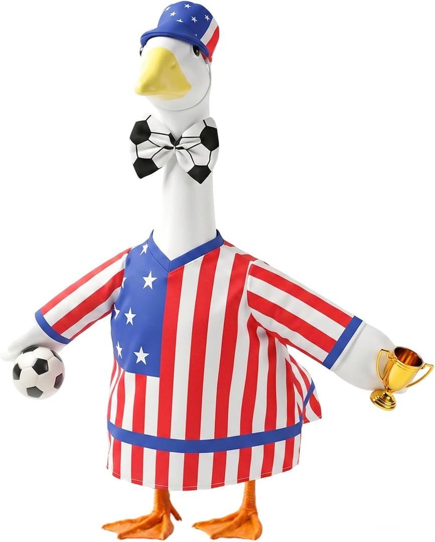 3 x 2026 World Soccer Porch Goose Outfit for 23" Patriotic Cement Goose Statue Clothes, Independence Memorial Day Goose Costume for USA 250th Anniversary Outdoor Patio Yard Lawn Garden Decoration