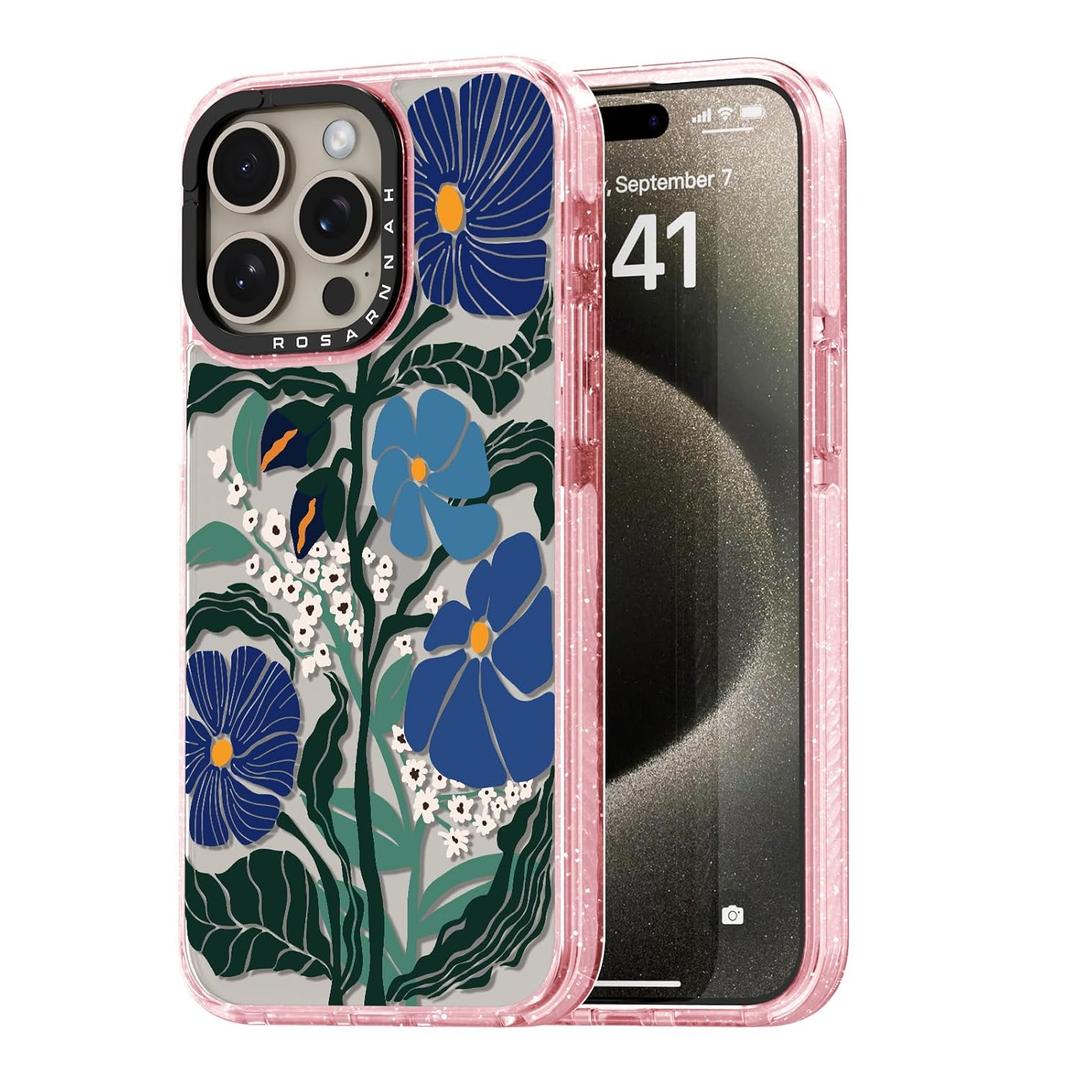 Rosarnnah Compatible for iPhone 15 Pro Max Case Cute - Durable Shockproof 6.6 ft Drop Impact Phone Case - Funny Passiflora Caerulea Design for iPhone 15 Pro Max 6.7" Glitter Pink