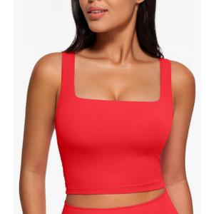 CRZ YOGA Butterluxe Square Neck Crop Tank Tops for Women - Workout Longline Sports Bras Padded Yoga Camisole,S
