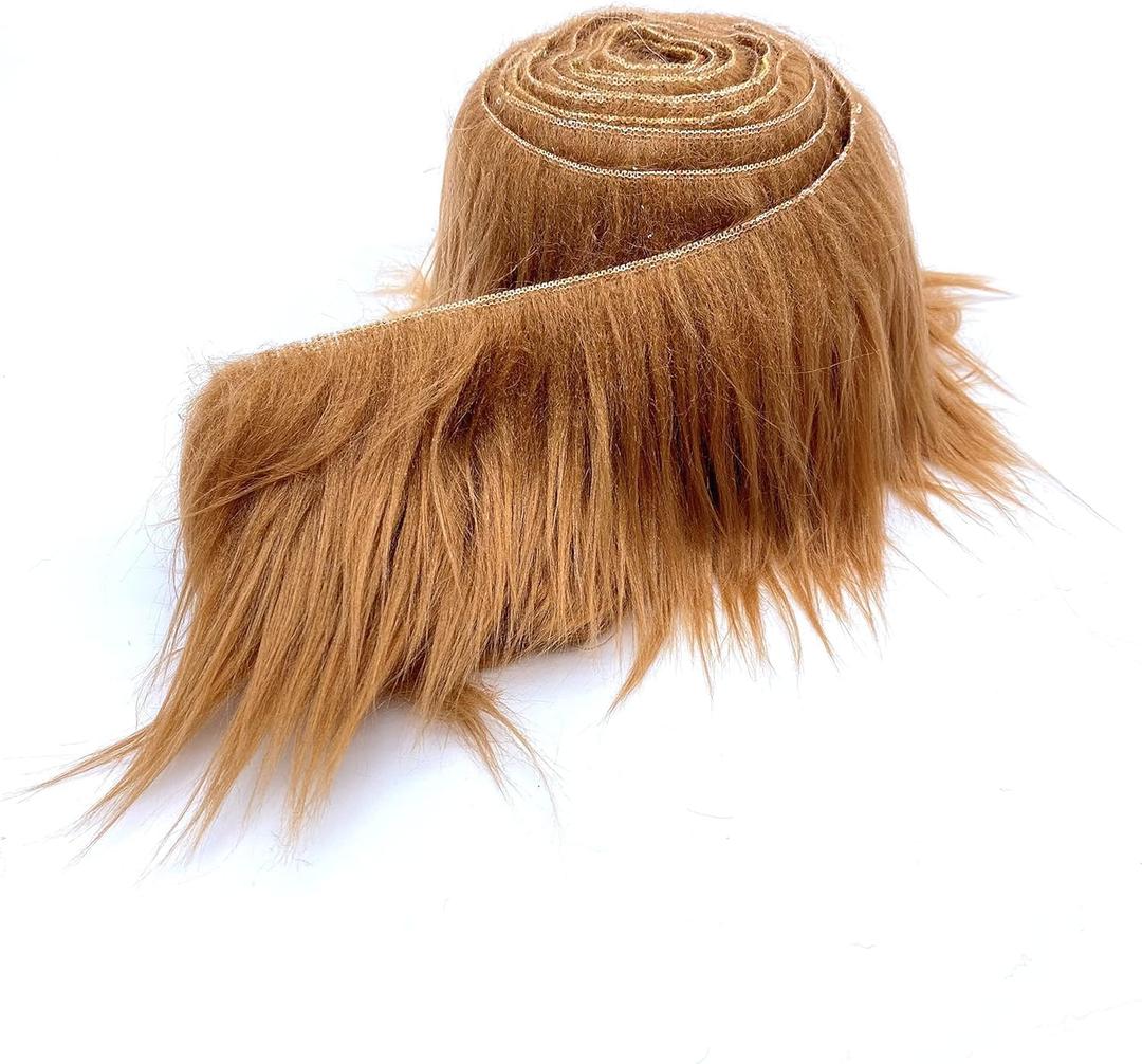 Ice Fabrics Craft Faux Fur Fabric Pre Cut Rolls - 4"x60" Fur Ribbon Mohair Fabric Strips - Super Soft and Fuzzy - Perfect for Crafts, Costumes & Decoration - Light Brown - 4x60