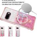 Asuwish Phone Case for Google Pixel 9A Magnetic Cell Cover with Tempered Glass Screen Protector and Bling Glitter Shockproof Stand Hybrid Ring Hard Holder Accessories Pixel9A A9 5G Women Girls Pink