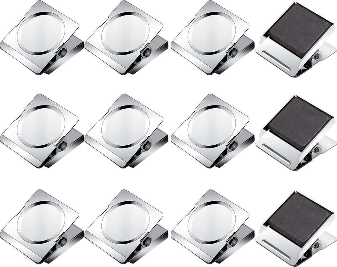 Magnetic Clips 1.77 inch, 12 Pack Heavy Duty Magnetic Clips for Whiteboard Refrigerator Classroom, Large Magnet Metal Clips for Hanging