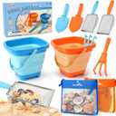 Dreamon Beach Toys, 2 Packs Travel Sand Toys for Kids Ages 4-8 | 10 PCS Sandcastle Building Kit with Collapsible Bucket, Mesh Bag, Sand Sifter, Shovel & Rake, Beach Essentials for Kids