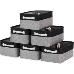 Bidtakay Storage Baskets [6 Pack] Small Fabric Canvas Collapsible Storage Bins 11.8 X 7.8 X 5 Inches Organizer Baskets with Handles Decorative Square Baskets for Cabinet Shelves Closet(Black&Grey)