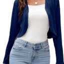 ZAFUL Women's Long Sleeve Ribbed Cropped Cardigan Sweaters Open Front Bolero Short Shrugs S-XXL (Blue, L)