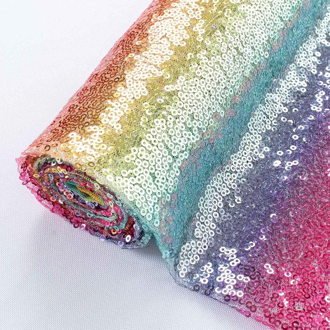 Pardecor Sequin Fabric by the Yard Glitter Fabric 1 Yard Little Mermaid Fabric Mesh Fabric Sequence Fabric Linen Material Fabric for Sewing Sparkle Cloth Fabric (1 Yard, Rainbow)