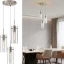 Modern Cluster Pendant Lights, Brushed Nickel Cluster Chandelier with Clear Ribbed Glass, 3 Light Pendant Lighting for Kitchen Island, Staircase, Dining Room, Living Room