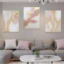 3 Piece Living Room Pink Wall Art, Framed Gold Abstract Painting Water Flow Shape for Bedroom,Modern Pink Wall Decor Home Decor Ready to Hang 24x48 inches (GMD-110)