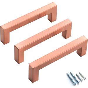 20 Pack Drawer Handles 3-3/4 (Center to Center 96mm) Modern Copper Red Square Cabinet Pulls Stainless Steel Dresser Drawer Pulls Bar Cupboard Handles Kitchen Cabinet Hardware