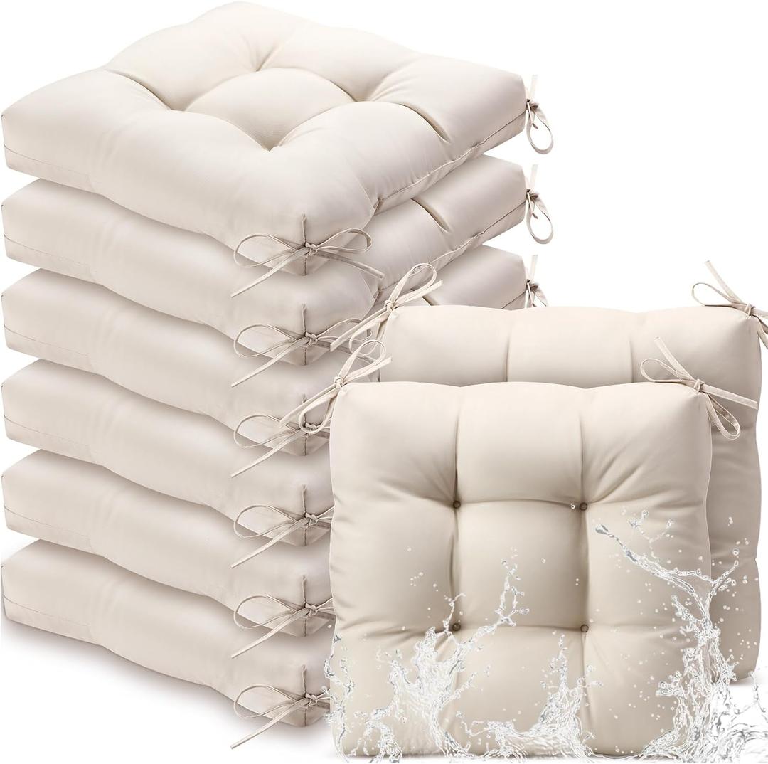 Vercraft 8 Pcs Outdoor Chair Cushions for Patio Furniture Wicker Chair Seat Cushion with Ties 18x18inch Square Water Resistant Tufted Seat Floor Pillows Dining Indoor(Beige), 18 x 18 x 4.72 inches