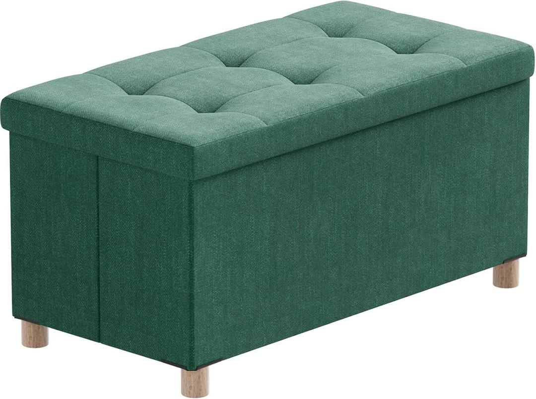 BRIAN & DANY 30 Inches Folding Storage Ottoman Bench, Ottoman with Storage Bench for Bedroom, Living Room, Entryway, Foot Rest with Legs, Dark Green