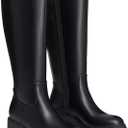 Athlefit Platform Knee High Boots for Women Round Toe Chunky Lug Sole Tall Boots with Side Zipper (9.5, Black)