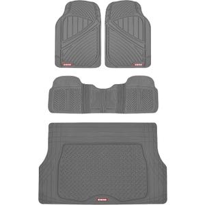 Motor Trend FlexTough Performance All Weather Rubber Car Floor Mats with Cargo Liner Full Set Front & Rear Odorless Floor Mats for Cars Truck SUV, BPA-Free Automotive Floor Mats (Gray)