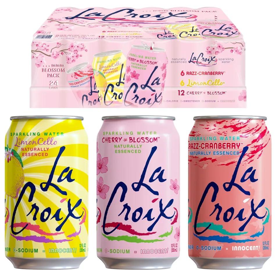 LaCroix Sparkling Water Cherry Blossom Variety Pack | 22-Pack of 12oz Cans |  Razz-Cran |  Limoncello |  Cherry Blossom (EXP 03/29/27)