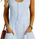 ETCYY NEW Womens Sleeveless Summer Dresses 2025 Cusual U Neck Sundresses Striped Printed Short Dress with Pocket , Large, Slantstripedblue