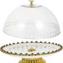 Cabilock White Round Ceramic Cake Stand with Glass Dome, 8 Inch