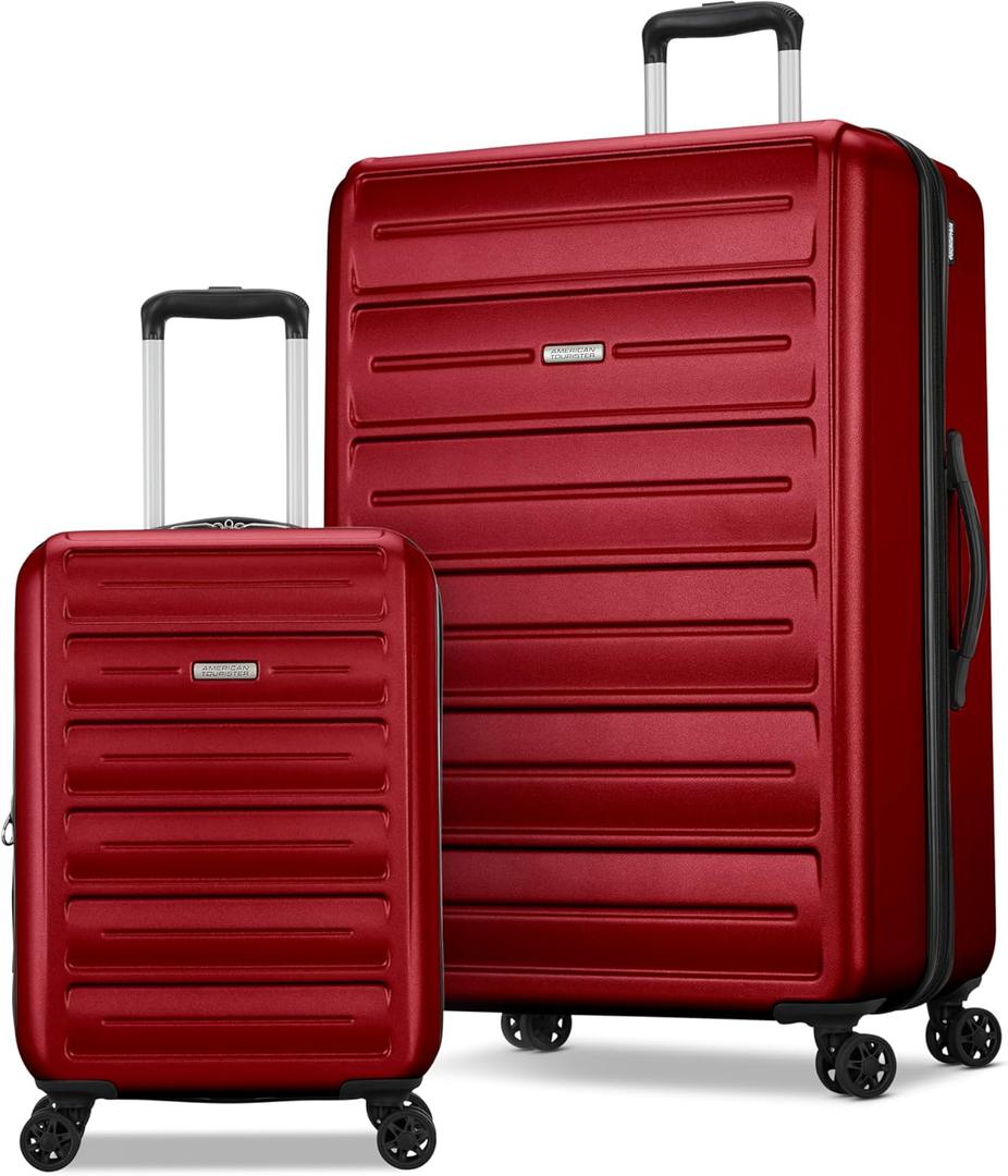 American Tourister Westridge Hardshell Luggage Set - 2 Piece Set - 20/28" Carry-On & Large Checked Luggage Set with Spinner Wheels - Expandable Hard Suitcases for Travel - Hard ABS Shell - Holly Red