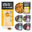 Tiesta Tea Premium Starter Loose Leaf Sampler Kit - Classic Tea Blends, High to Non Caffeinated, Hot & Iced Brews, Starter Set with Black, Green, Herbal Sample Bags and 100 Disposable Tea Filters