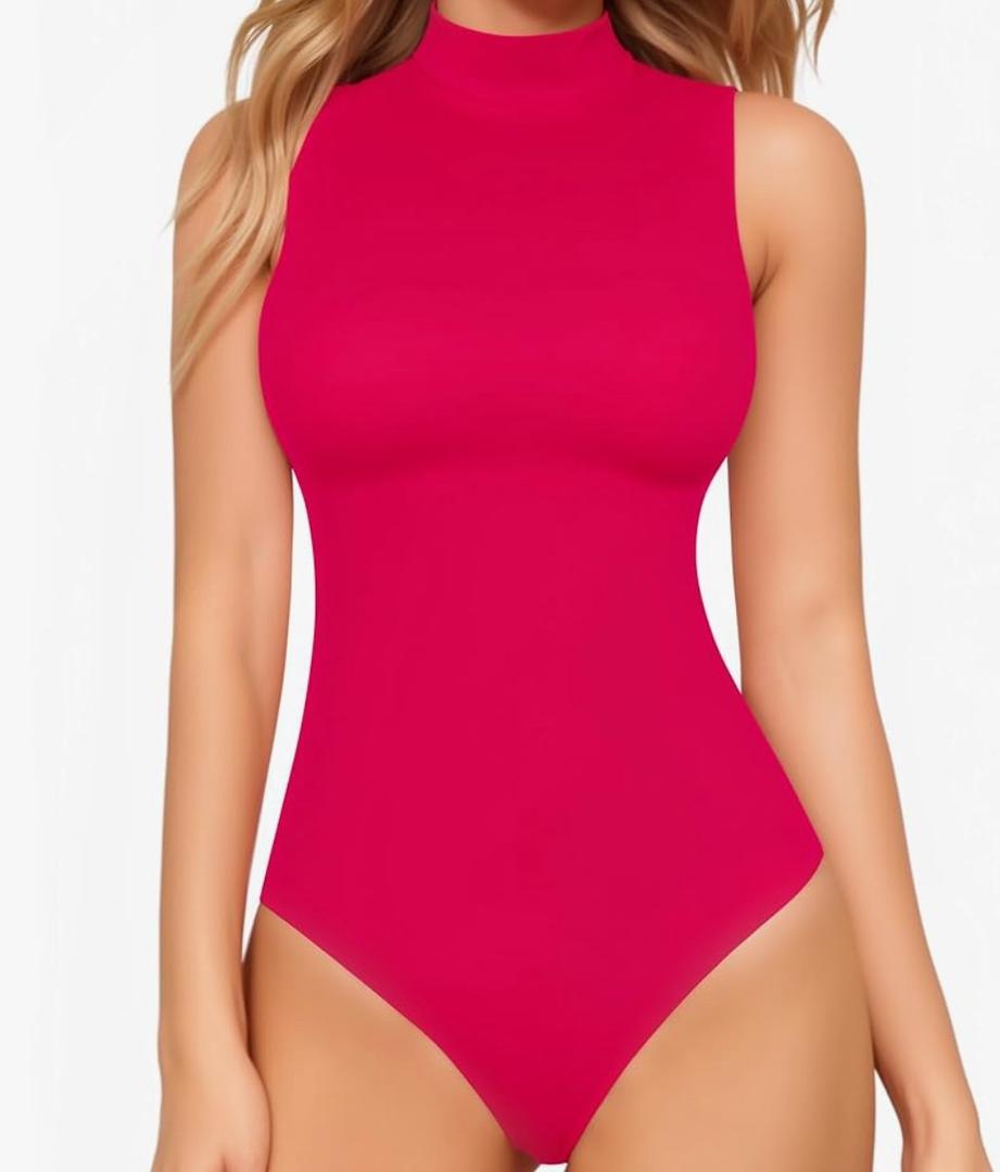MANGOPOP Women's Mock Turtle Neck Sleeveless Tank Tops Bodysuit Leotard Clothing, L