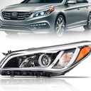 Left Headlight Assembly Compatible with 2015 2016 2017 Hyundai Sonata, Driver Side Halogen Headlamp with Bulbs Clear Lens Black Housing Amber Reflector, 1 PC, 92102-C2000 92102C2000 HY2503183