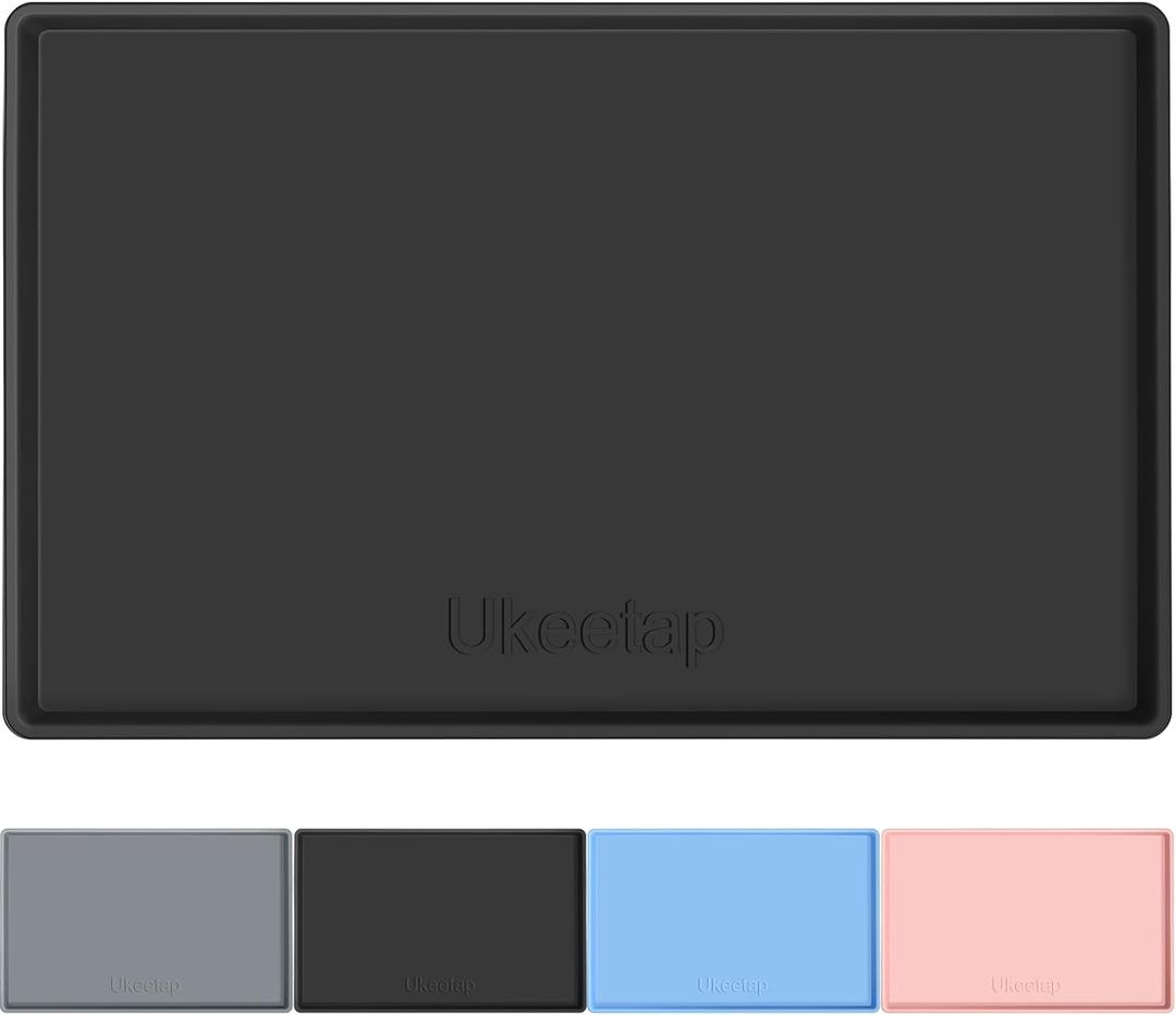 Extra Thick Silicone Mat Waterproof with Raised Edge 34" x 22", Under Sink Mat for Kitchen & Bathroom, Kitchen Cabinet Liner, Multi-Purpose for Storage & Protection, Black