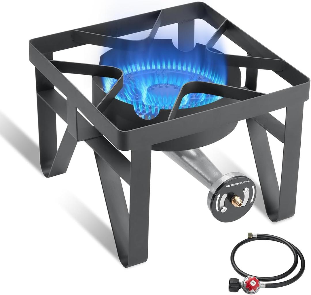 SKOK 200,000 BTUs High Pressure Single Burner Propane Camping Stove - Portable Outdoor Stove for Outdoor Cooking, Backyard, Picnic