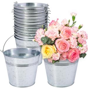 15 Pack 6 Inch Galvanized Metal Buckets with Handles, Rustic Metal Ice Buckets for Party Decor, Wedding Favors, Home Decor, Classroom Storage & Garden Planters(Silver)