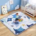 omzer Baby Play Mat 50x50inch - Thick & Soft Baby Crawling Mats for Floor - Machine Washable Cushioned for Playpen - Non-Slip Playmats for Babies Toddlers Tummy Time Indoor&Outdoor, Blue