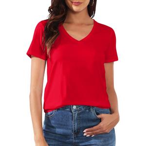 PALINDA Women's Classic Fit T Shirts Short Sleeve V Neck Casual Tee Shirt Summer Tops (Large, Red)