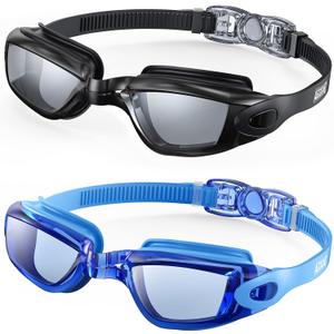 Aegend Swim Goggles 2-Pack, No Leaking Anti-Fog UV Protection Mirrored Swim Glasses for Adult Men Women, Wide View Outdoor