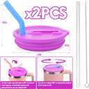 Mity rain 2PCS Silicone Tumbler Flip Straw Lid for Stanley Cup 40OZ, Spill Proof Lid Compatible with Stanley Quencher Flip Straw Lids for Replacement (Purple)