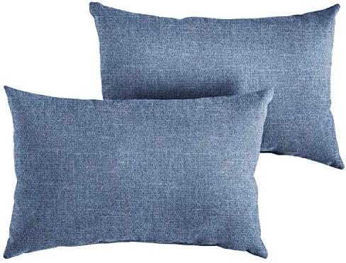 Sorra Home Indoor/Outdoor Knife Edge Lumbar Pillows, Set of 2, Blue.12×20