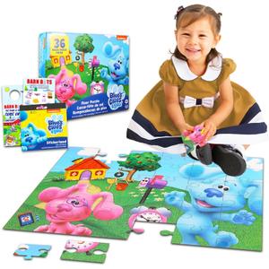 Blue's Clues Floor Puzzle for Kids, Toddlers - Bundle with Blue's Clues 36 Piece Puzzle, Stickers, More | Blue's Clues Toys and Games Set