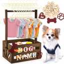 Teenyyou 20 x 13 x 9 Wooden Dog Closet Pet Wardrobe Crate Box with Hanging Rods and Personalized Alphabet Letters Easy Assembly Baskets for Dog Cat Toys Clothes Accessories(Dark Walnut)