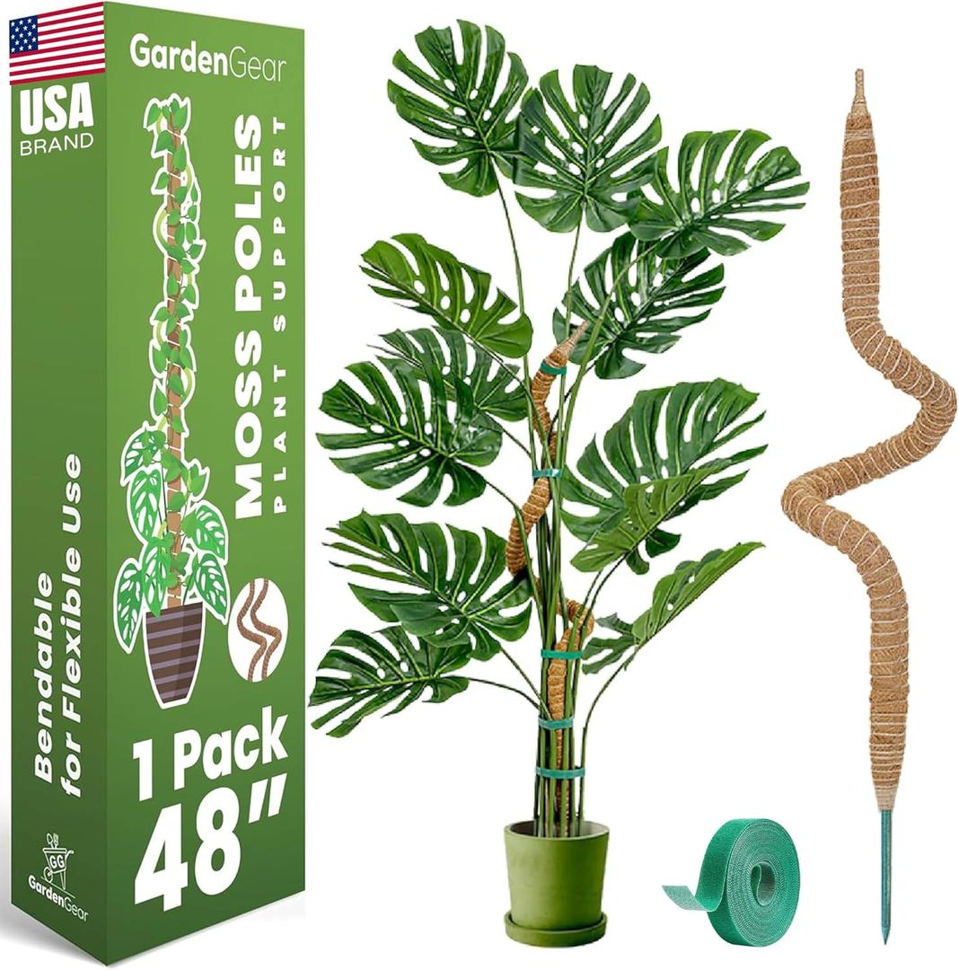 48 Inch Bendable Moss Pole Monstera Plant Support for Climbing Indoor Plants - Stakes for Potted Climbers - Tall Sticks Indoor Trellis for Houseplants - Accessories for Monstera Pot