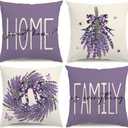 Spring Summer Pillow Covers 18x18 Lavender Wreath Spring Summer Decorations Home Sweet Home Purple Throw Pillow Covers Family is Everything Farmhouse Cushion Case for Sofa Couch Set of 4